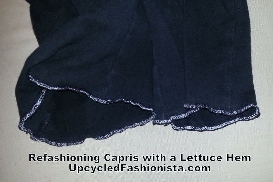 Refashioning capris with a lettuce hem #upcycle #refashion #sewing
